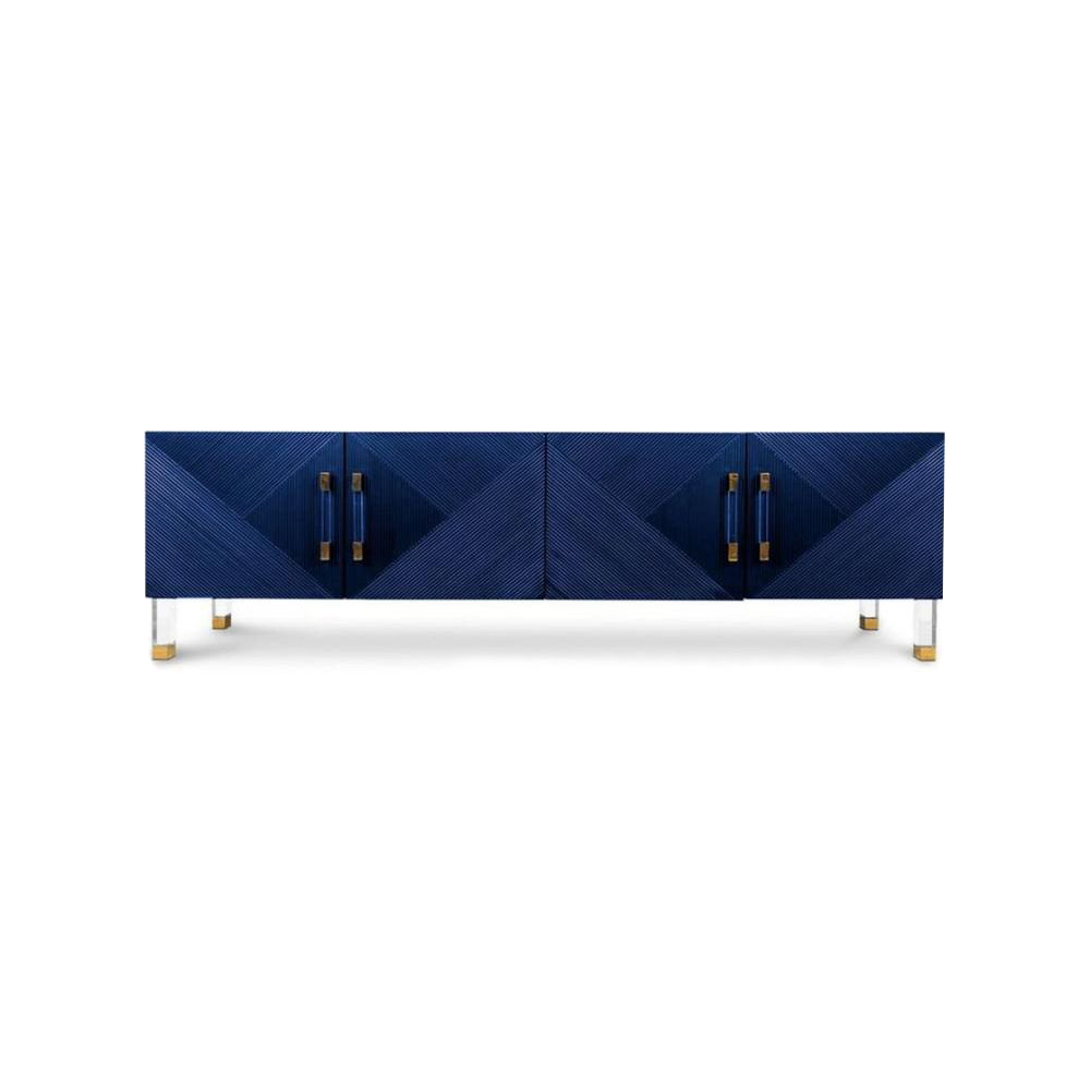 Modern 79" Blue Storage Sideboard Buffet with 4 Doors Gold Leg