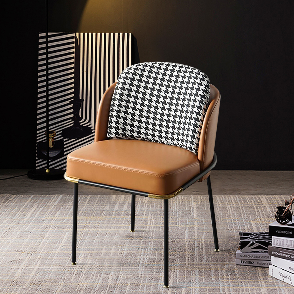 Upholstered Dining Chairs PU Leather Houndstooth Side Chair Set of 2