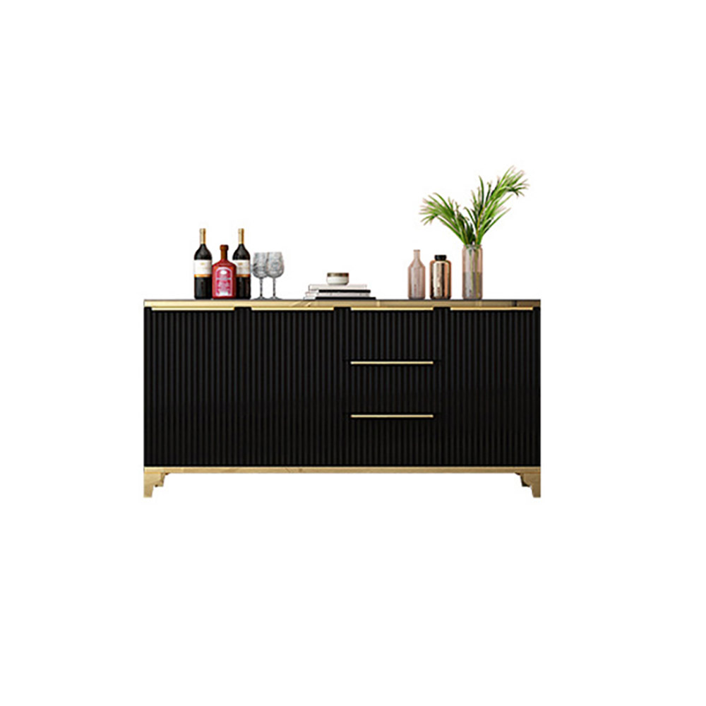 

55" Black Sideboard with Tempered Glass Top and 3 Drawers in Gold Finish