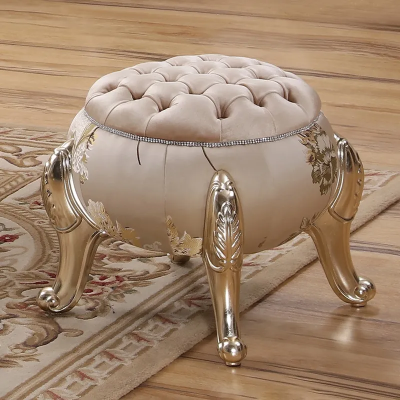 

Embroidered Round Velvet Stool Upholstered Ottoman Tufted Stool