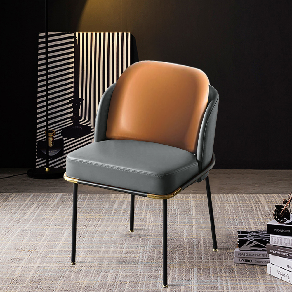 

Modern Upholstered Dining Chairs PU Leather Houndstooth Side Chair Set of 2, Gray & brown