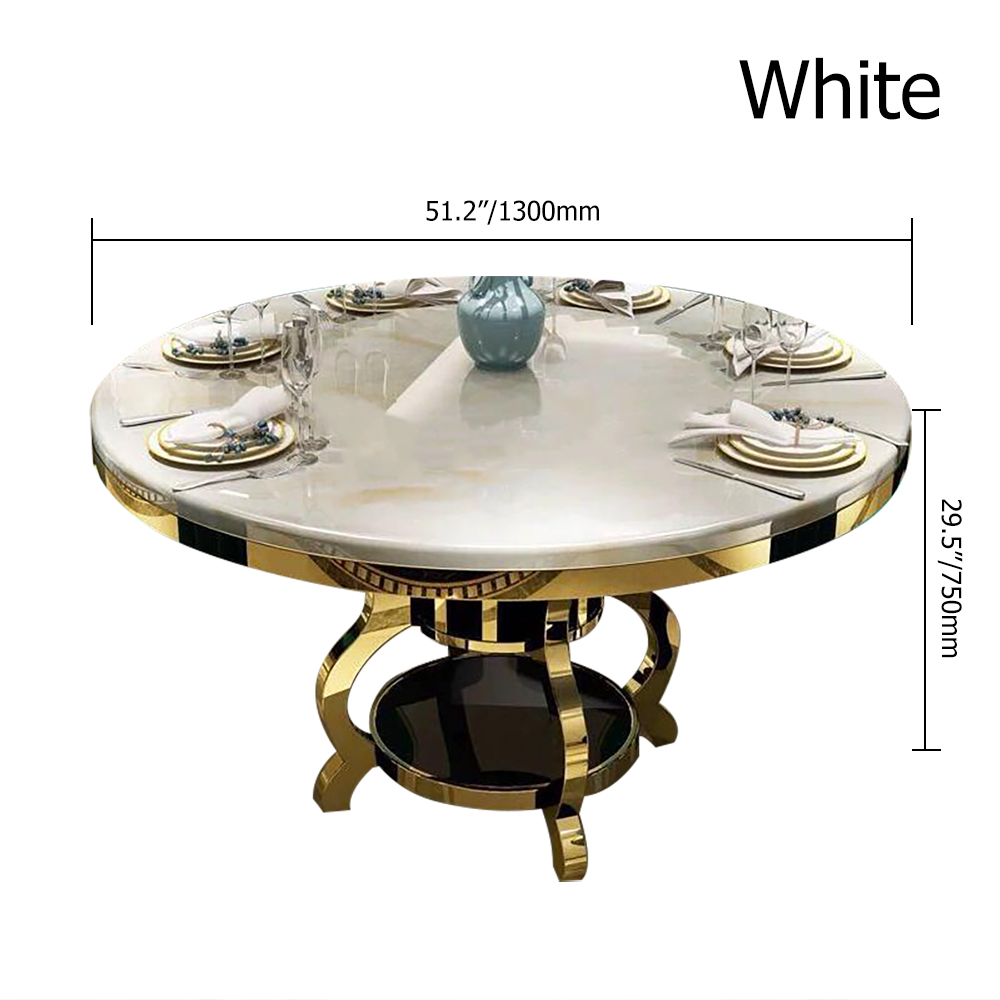 1300mm Modern Round Dining Table Marble Top & Stainless Steel Pedestal in White