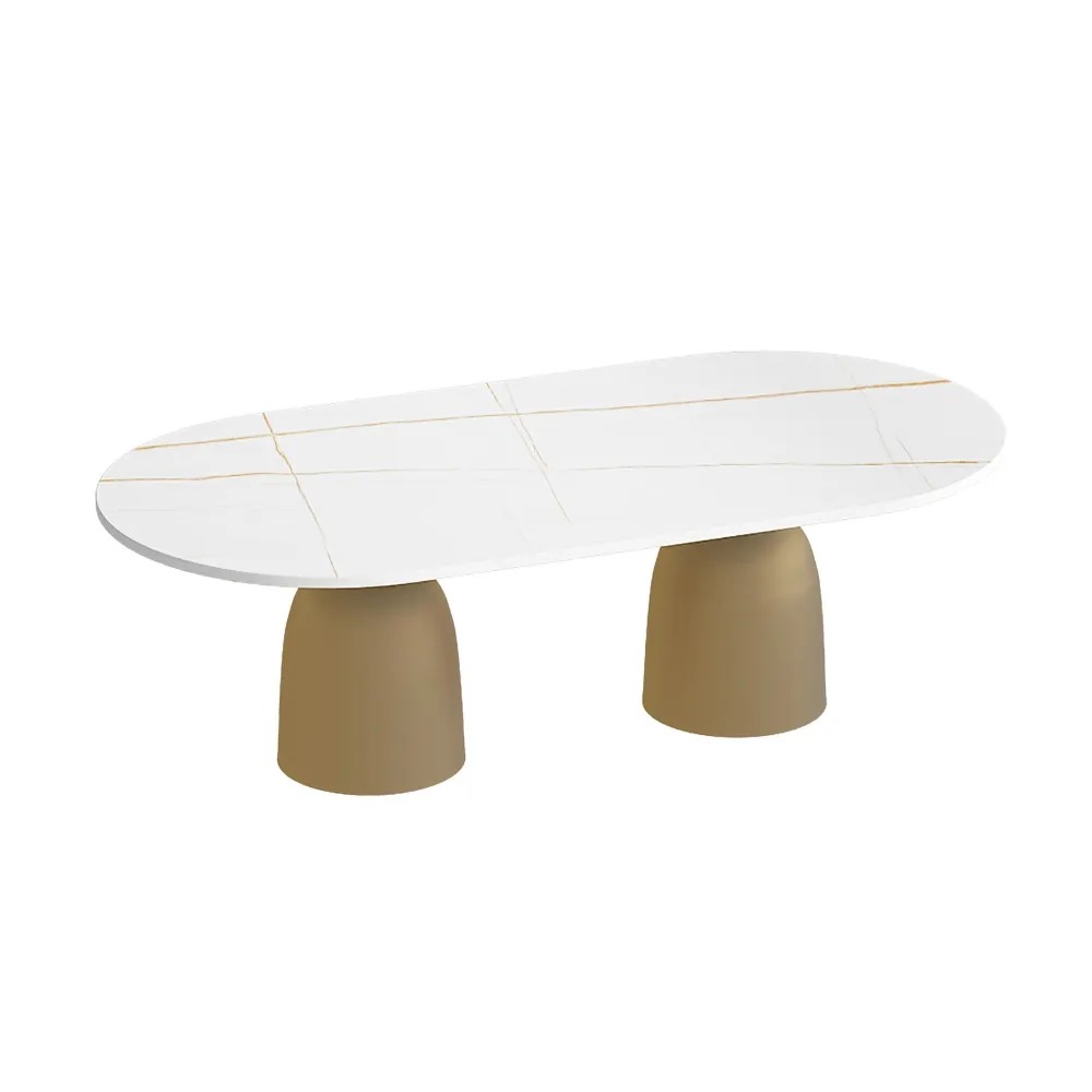 Modern Gold Oval Coffee Table with Marble TabletopHomary