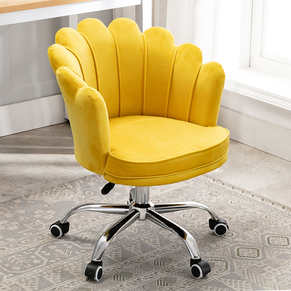 

Yellow Modern Swivel Office Chair Velvet Upholstered Task Chair Adjustable Height