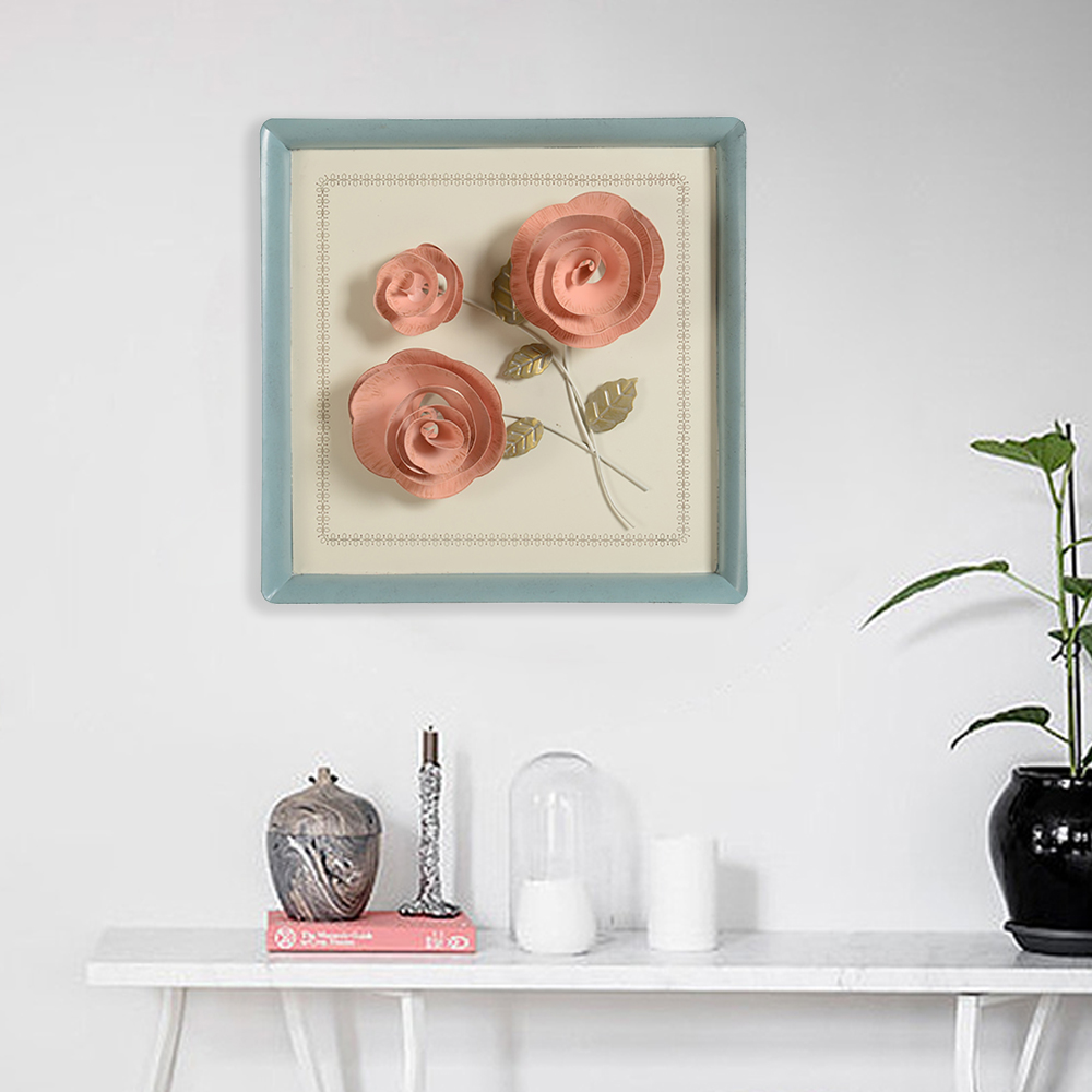 

3D Iron Art Square Frame Pastoral Style Exquisite Rose Wall Decor