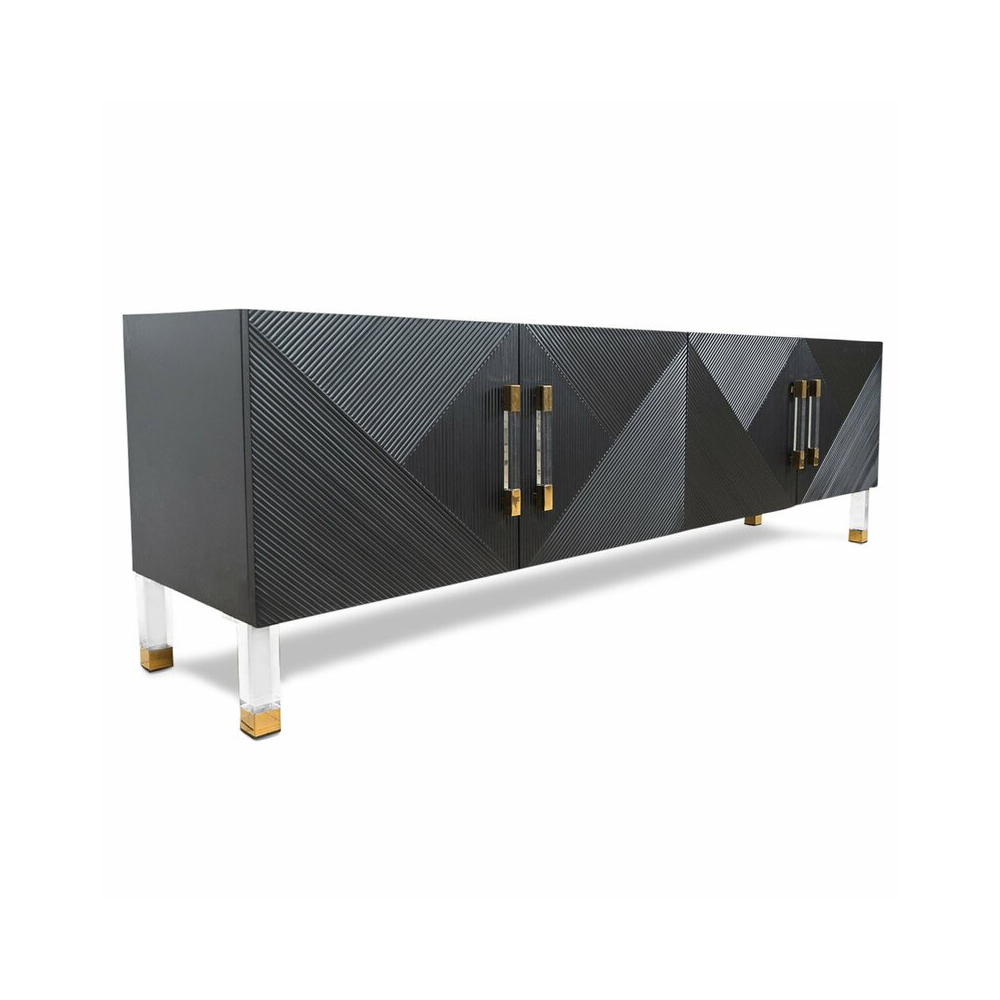 Modern 2000mm Black with Gold Leg Sideboard Buffet with Gold Leg and 4 Doors