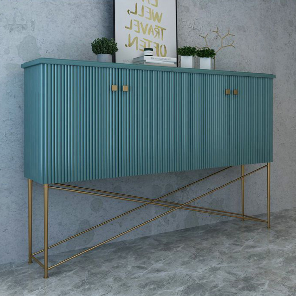 Blue Bar Accent Tall with Storage 4 Doors Gold LegsHomary