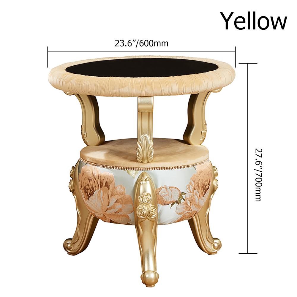 Traditional Round Coffee Table with Storage Tempered Glass Top & Wood