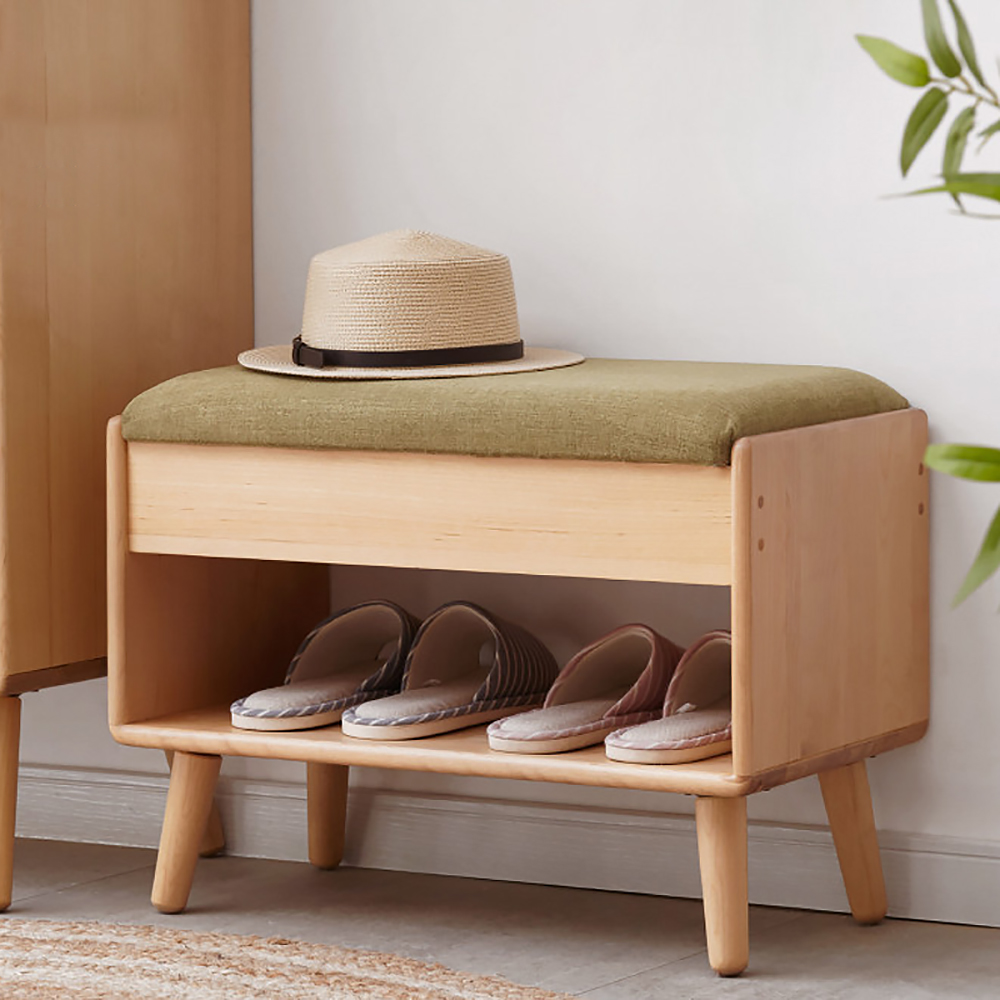 

Farmhouse Bench Mini Upholstered Shoe Rack Flip-Top Stool-Green