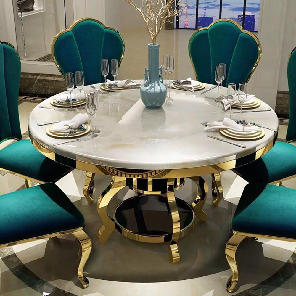 1300mm Modern Round Dining Table Marble Top & Stainless Steel Pedestal in White