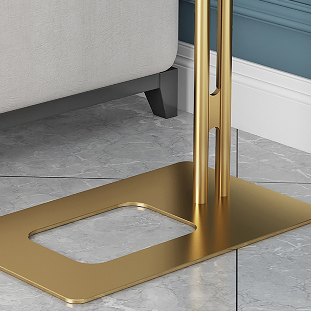 White Modern End Table with Sintered Stone Top & Metal Base Side Table