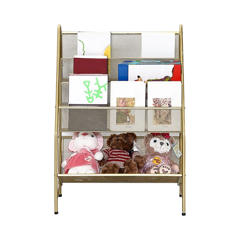 700mm Gold 4-Tier Metal Rectangle Bookcase