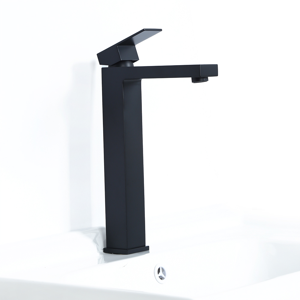 Modern Monobloc Lever Handle Bathroom Countertop Basin Tap in Matte Black Solid Brass