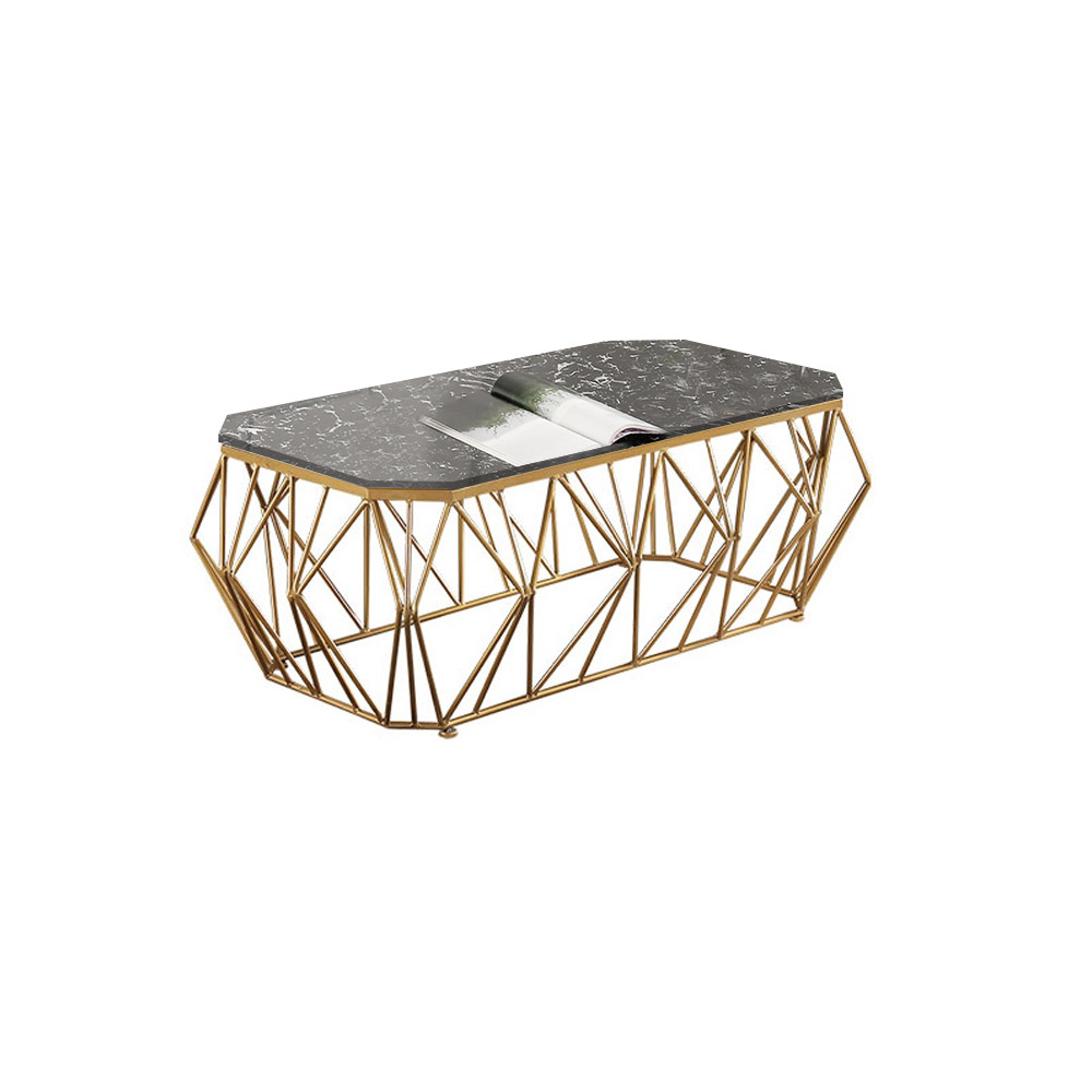 Black Coffee Table Marble Top Metal Base