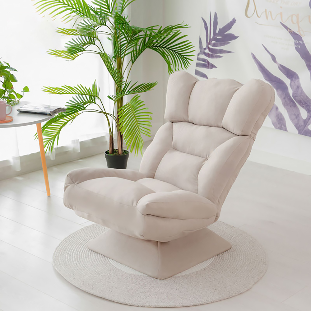 

Khaki Cotton & Linen Lounge Chair Swivel Sofa Chair 360 Degree & Adjustable Backrest