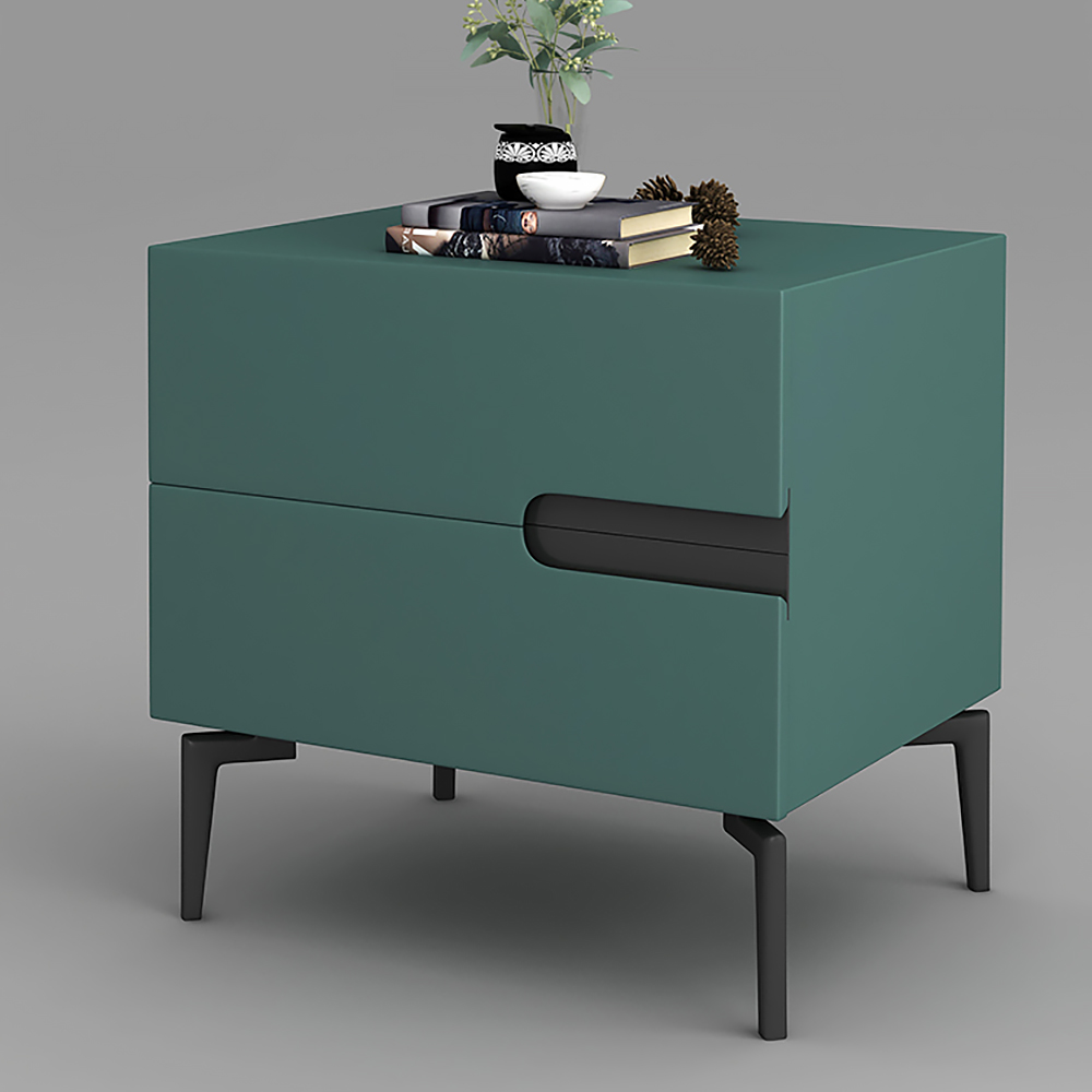 Green PU Leather Uphosltered Nightstand with 2 Drawers Wooden Bedside Table Carbon Steel