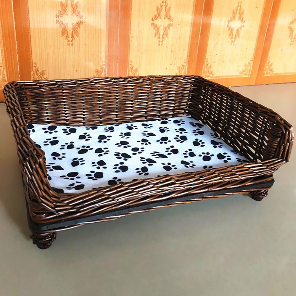 25.6" Coffee Woven Rattan Dog Bed Medium with Cotton Cushioned Pad