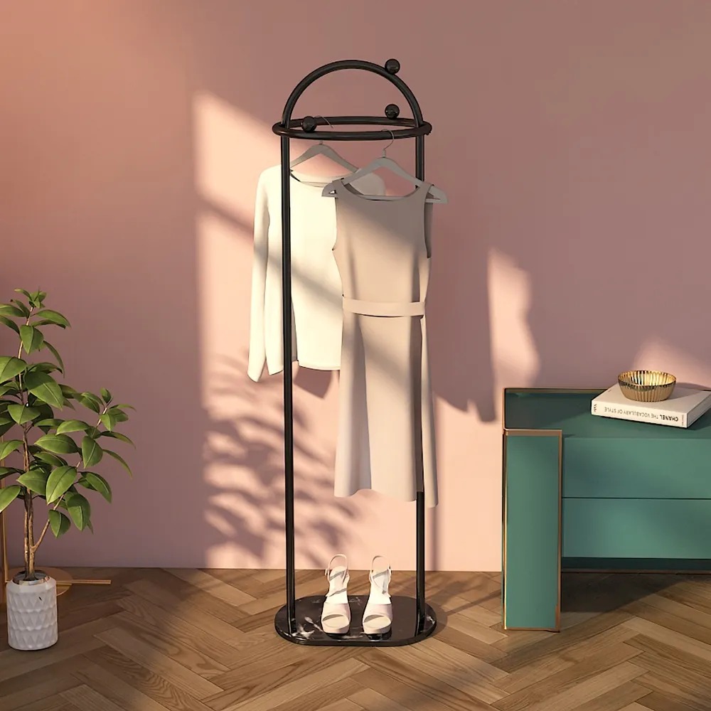 Black Marble Clothing Rack With Hanging Rail