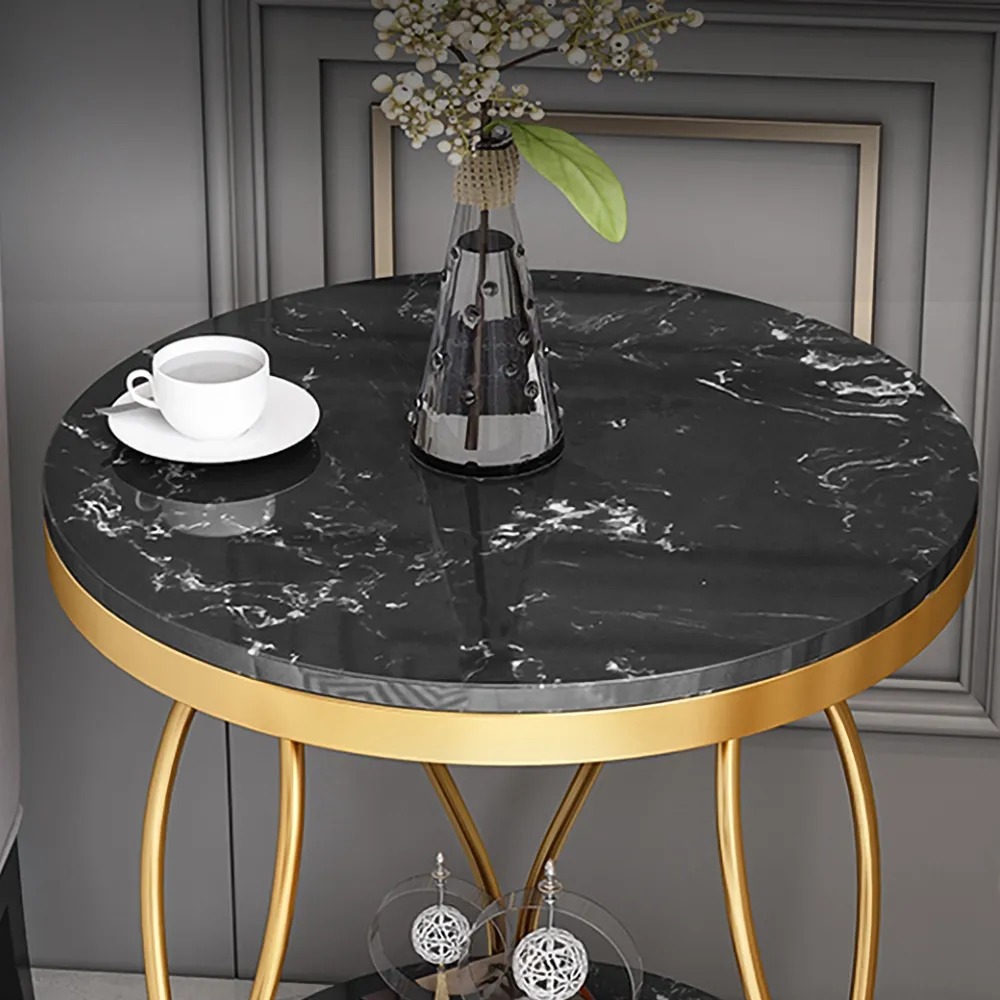 Table d'appoint ronde noire avec plateau en marbre avec cadre en métal