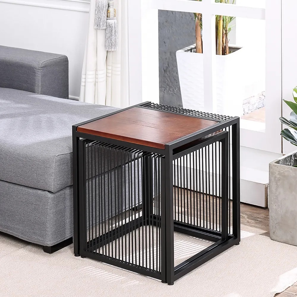 Brown Metal Side Table Set of 2 Rectangular End TableHomary
