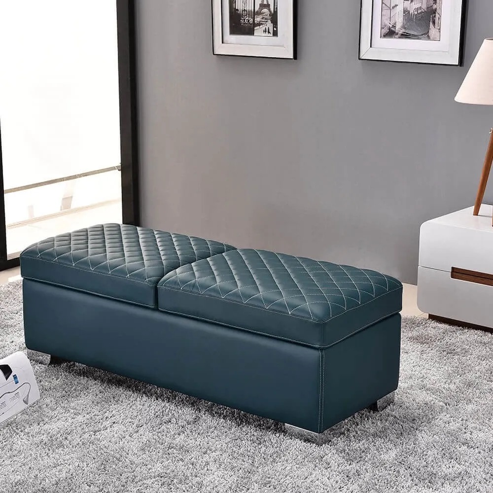 

Upholstered Leather Bench 2-Flip Top Storage Cabinet Bedroom Entryway-Green-Small