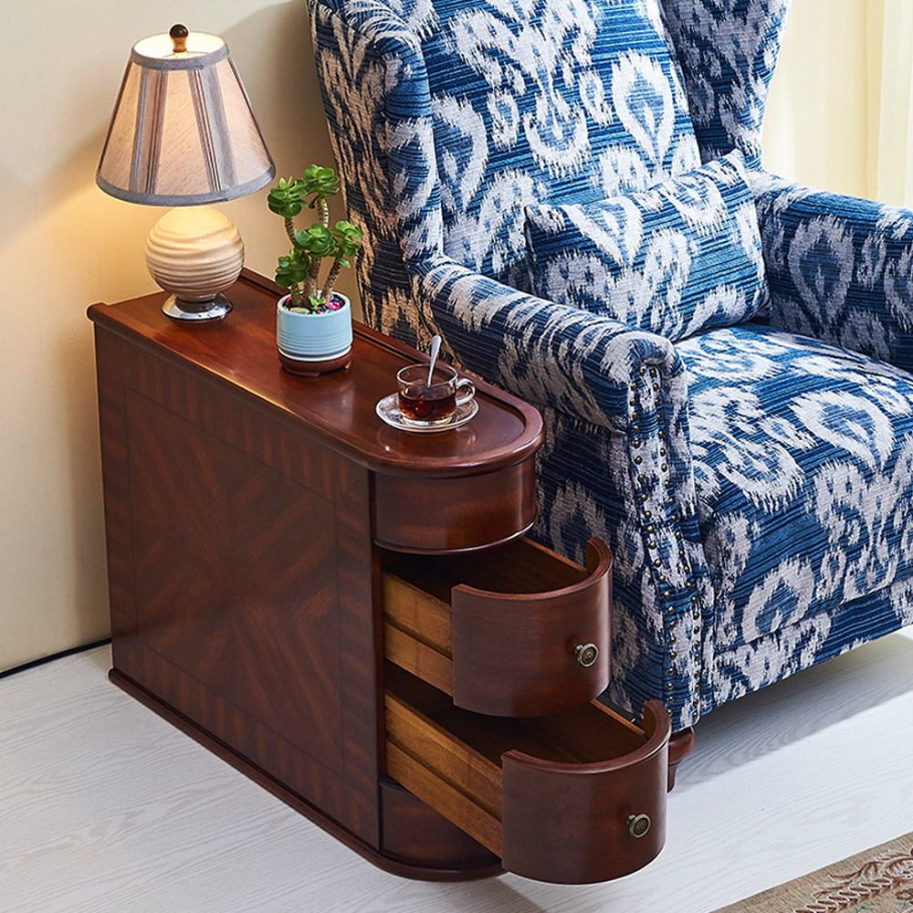 

Narrow Wooden Storage Side Table with 2 Drawers in Walnut