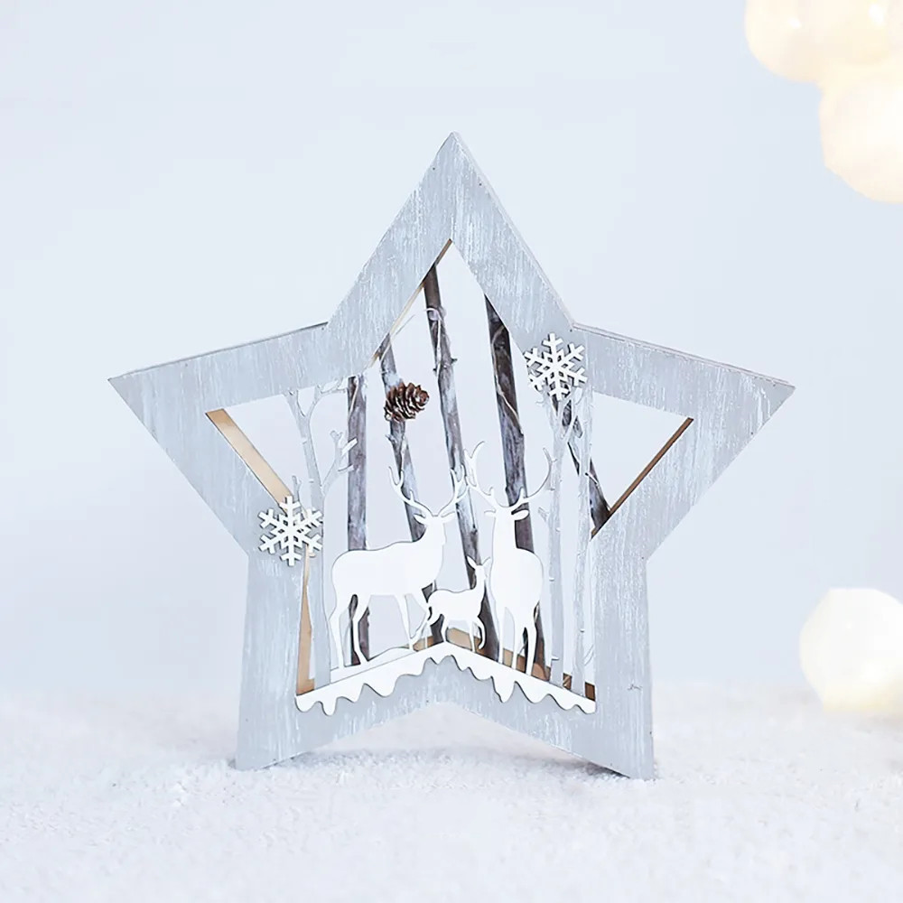 Christmas Standing Lighting Frame Christmas Decor With Cutout Deer & Tress Silvery White
