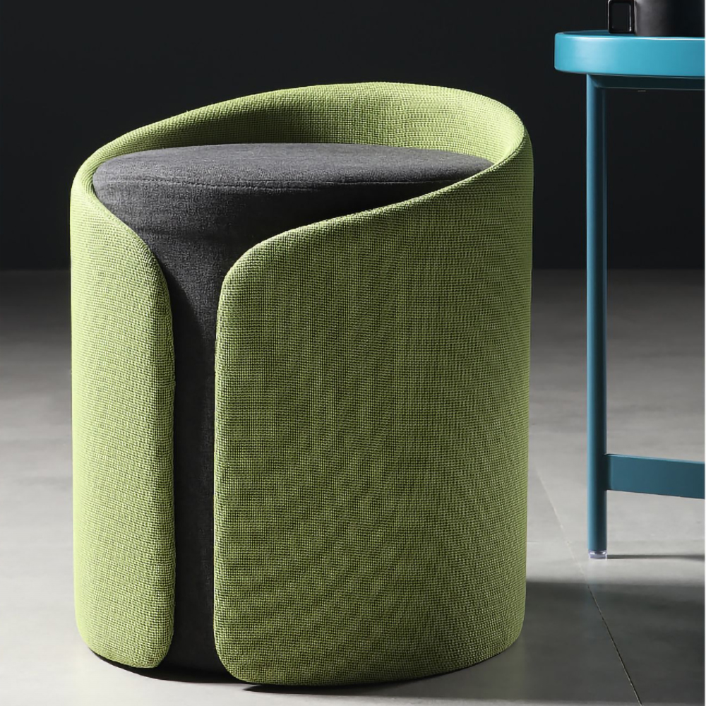 

Green Stylish Round Upholstered Ottoman Cotton & Linen Ottoman Pouf