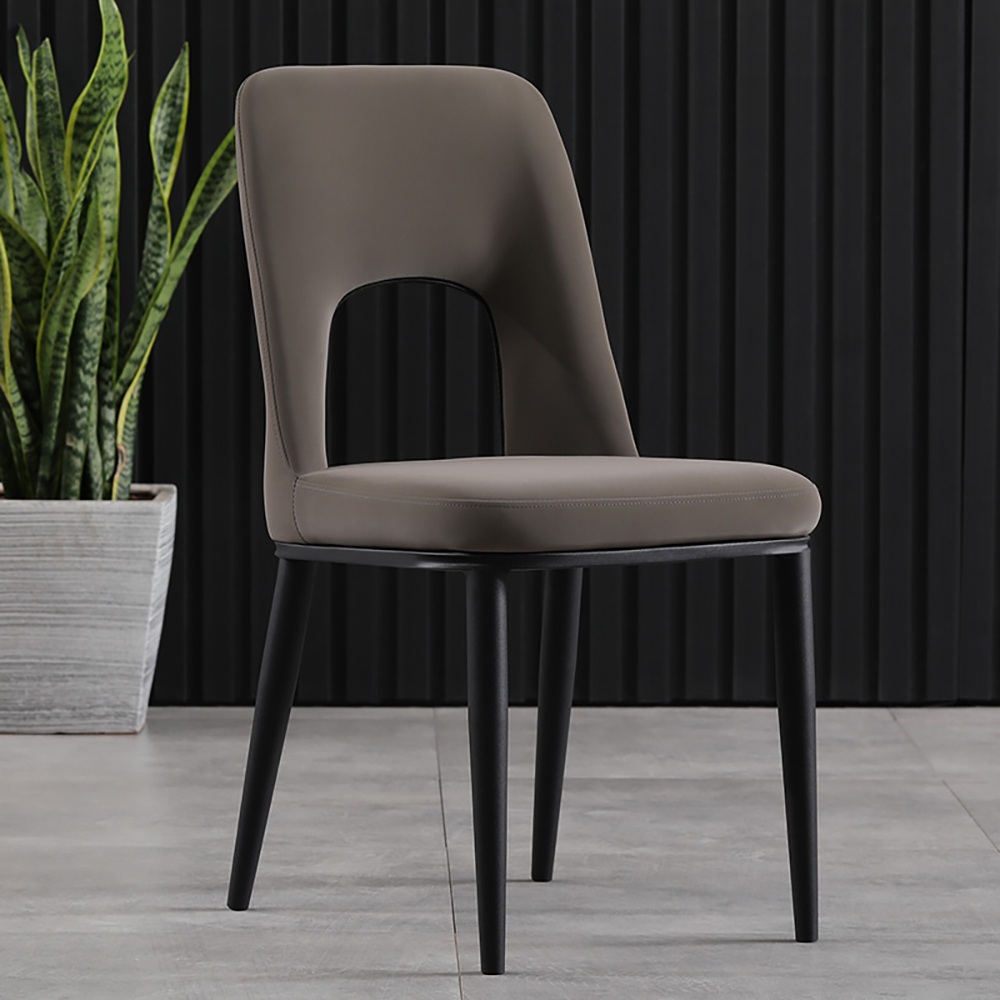 Modern Brown  Dining Chair Loop Backrest Armless Chair Carbon Steel in Black Set of 2