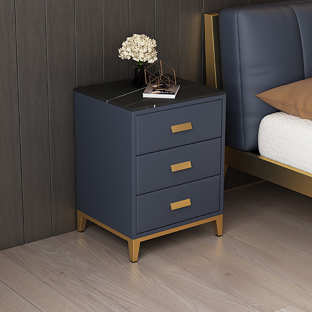 

Italian Blue Stone-Top Nightstand with 3 Drawers in Gold Finish