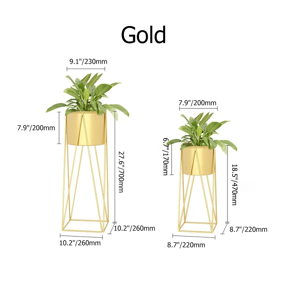 Gold Plant Pots Modern Planter with Gold Stand for Indoor Set of 2