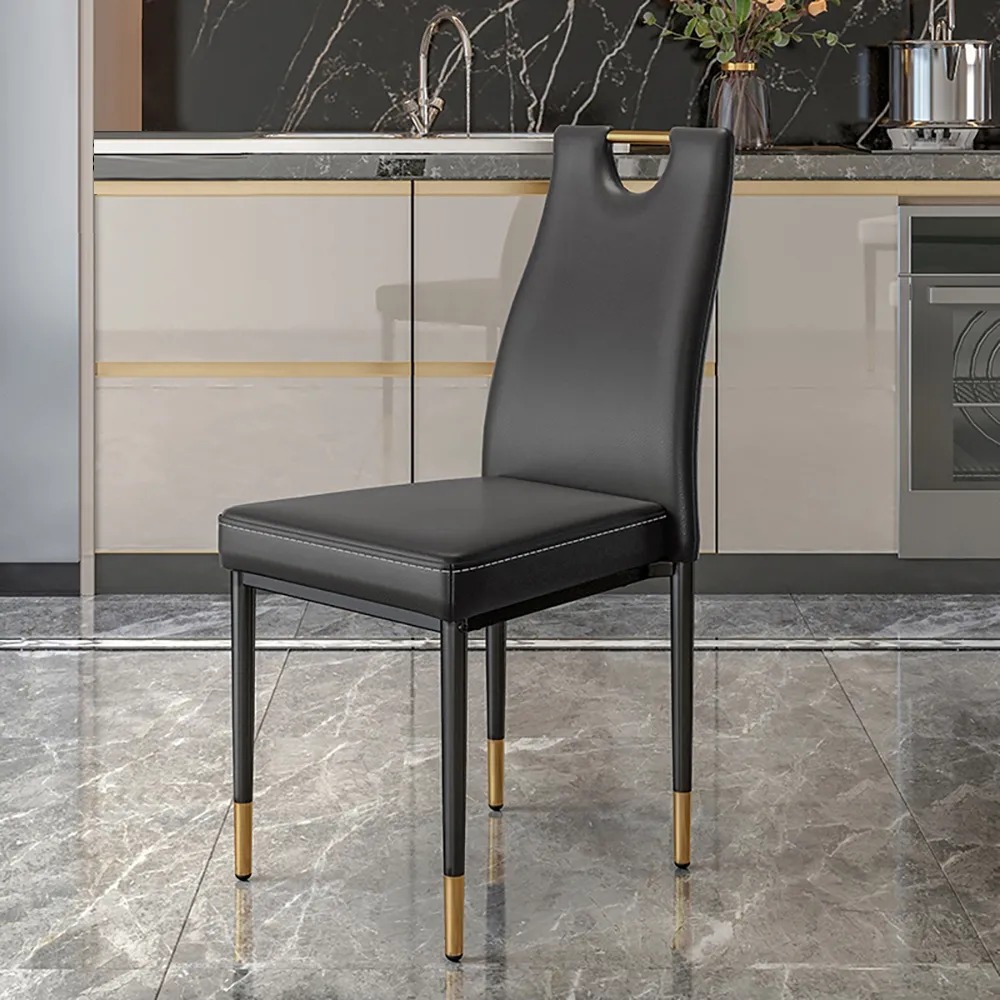 

Modern Upholstered Dining Chair in Black Set of 2 with Carbon Steel Legs