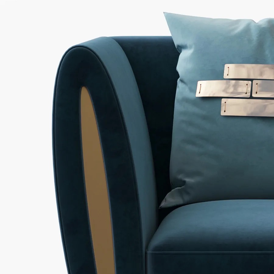 Blue Velvet Upholstered Sofa 3Seater Sofa Luxury Sofa Solid Wood Frame