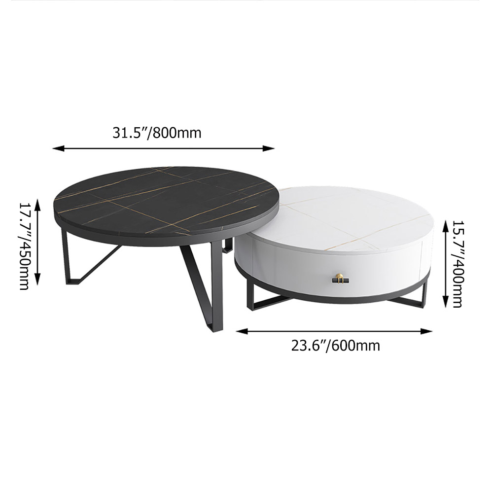 Style B 2Piece Round Coffee Table Set with Drawer Stone Top & Metal BaseHomary
