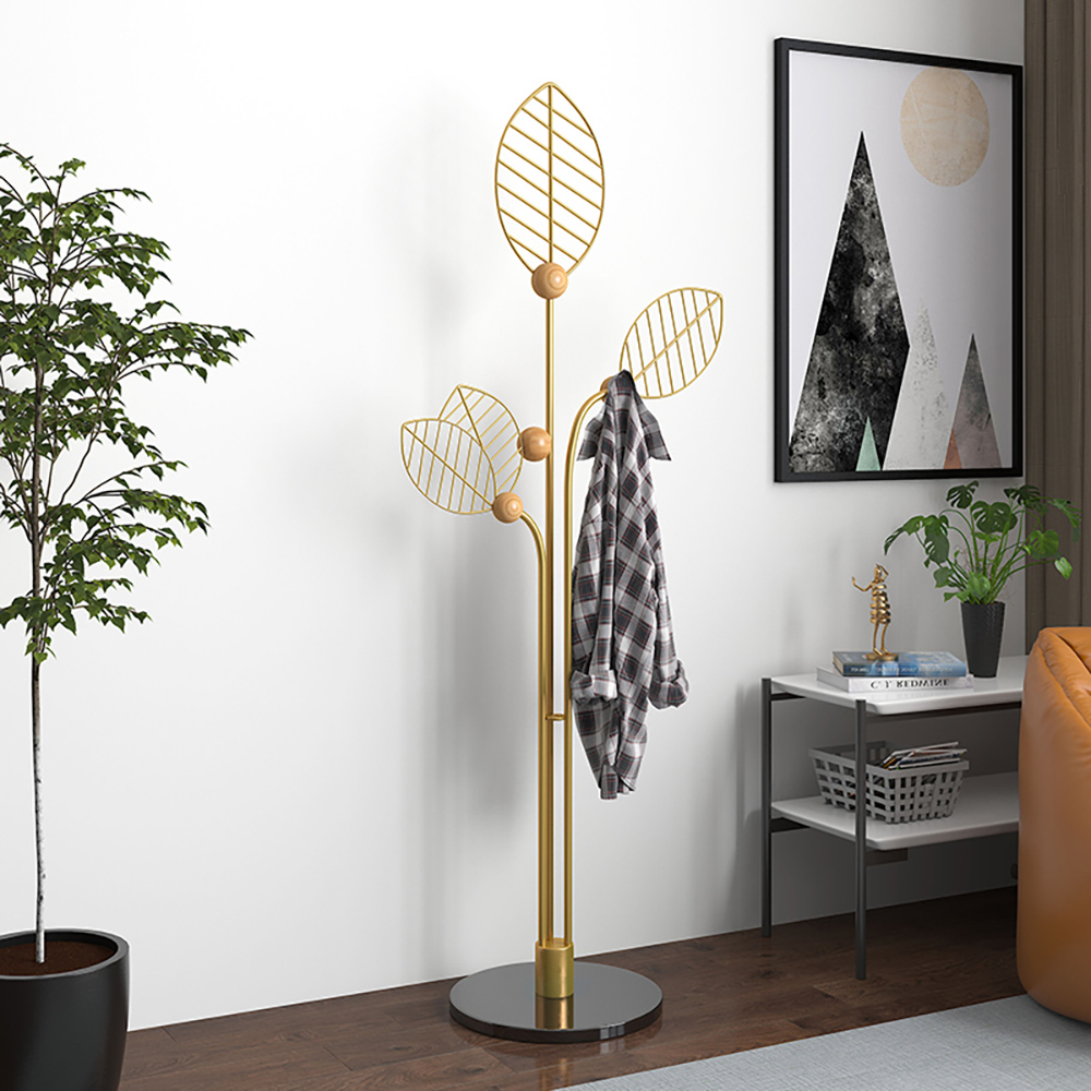 

Chic Metal Standing Leaf-Shaped Coat Rack with 4 Hooks