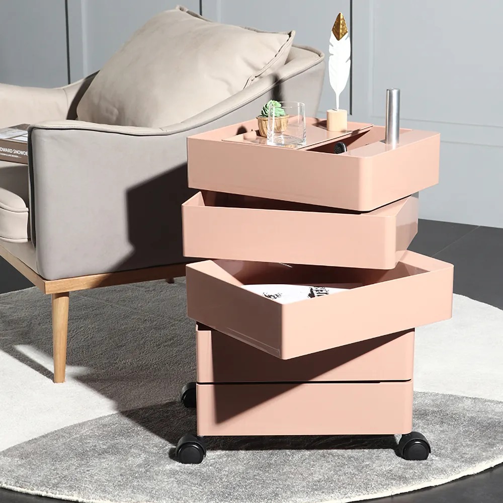 Modern Swivel Nightstand 360 Degree Rotating Multilayer Movable Bedside Table with 5 Drawers in