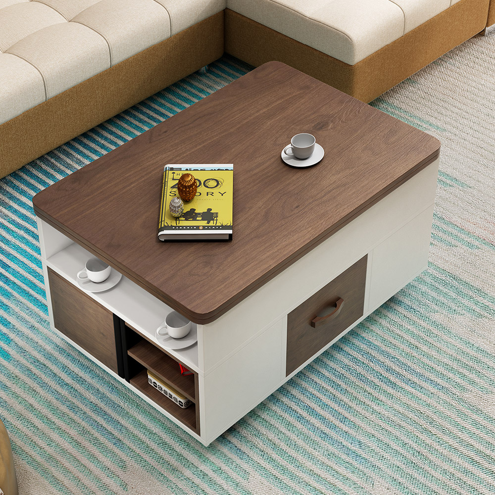 

Vintage Lift Top Coffee Table Set with Storage & Stools Extendable in Walnut