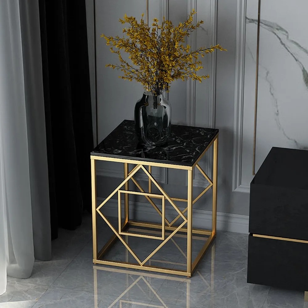 Black Square End Table Modern Marble Top Side TableHomary