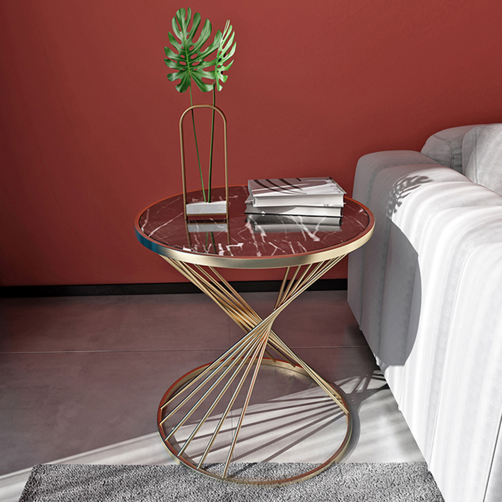 Modern Black End Table with Marble Top Side Table