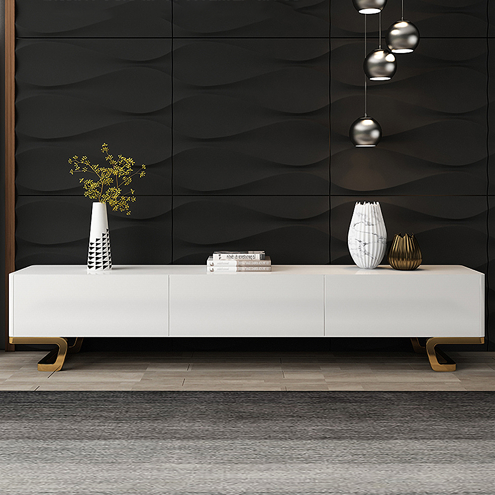 78" White Modern TV Stand Tempered Glass Top Media Console with 3