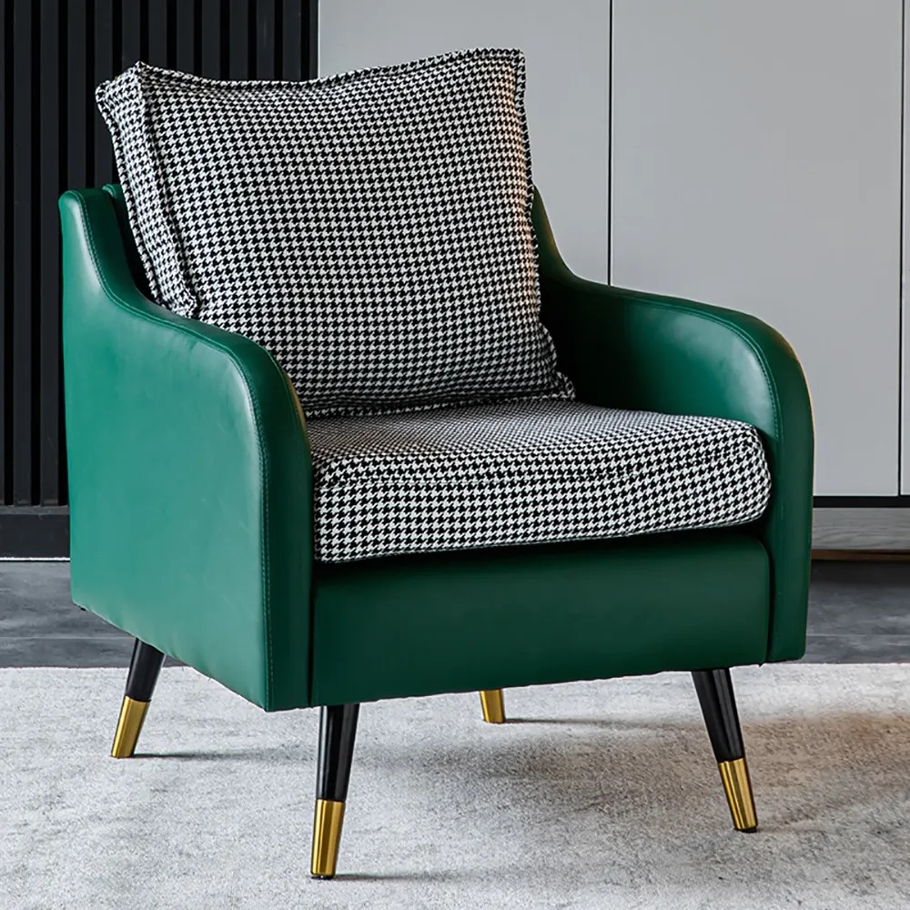 

Green Leather Upholstered Accent Chair Cushion Backrest Modern Accent Chair