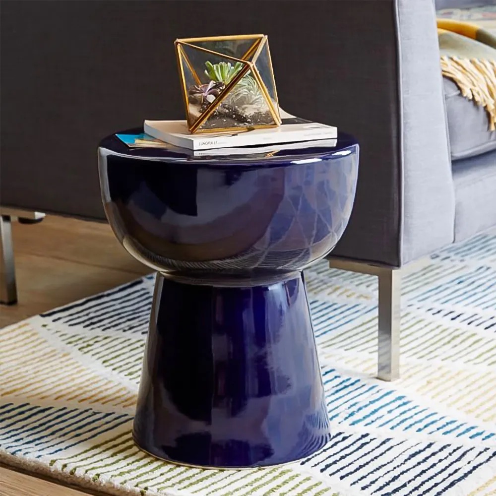 Blue Modern Round End Table Living Room Unique
