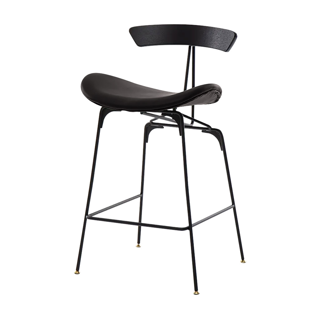 Modern Upholstered 750mm Black PU Leather Bar Stool with Gold Stainless Steel Set of 2