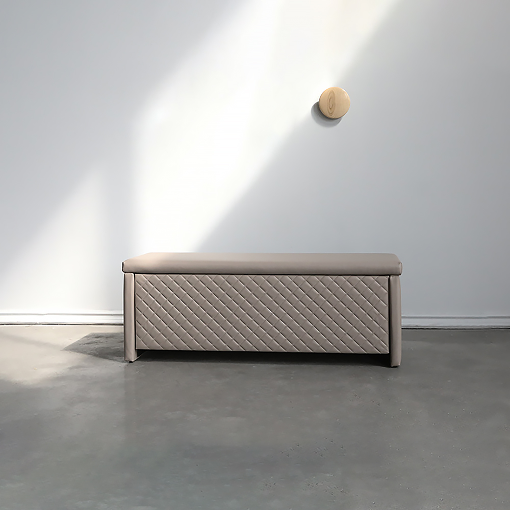 

Khaki Leather Upholstered Liftable Entryway Bench with Storage Ottoman One Drawer