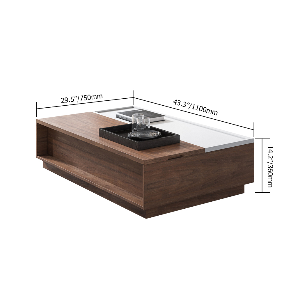 Walnut Contemporary Lift Top Coffee Table with Storage & DrawersHomary
