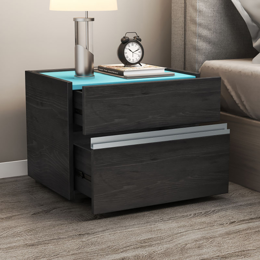 500mm Minimalist Black Nightstand Bedside Table with 2 DrawersHomary