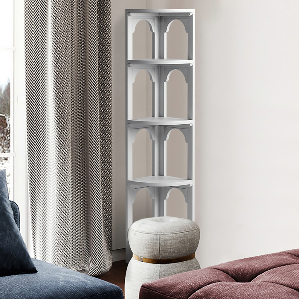 

White Bookshelf Corner Shelf 4 Tier Modern Standing Display Shelf