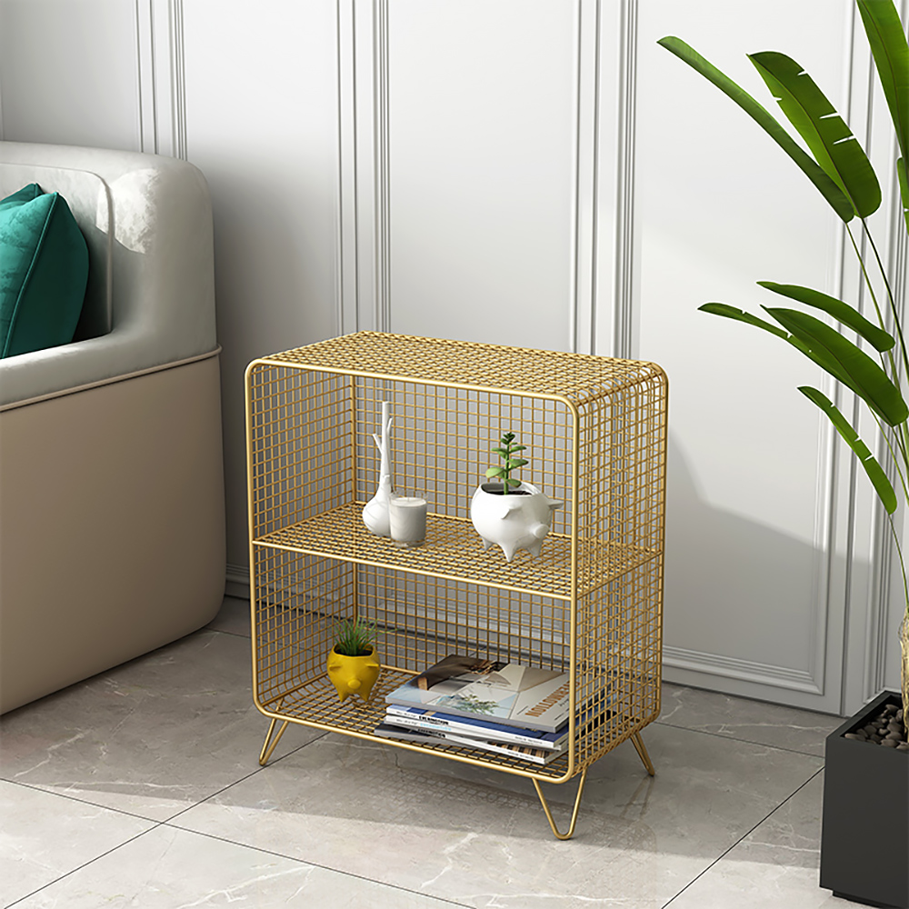 

Gold Modern Metal Mesh Standard Bookshelf 2-Tier Shelf