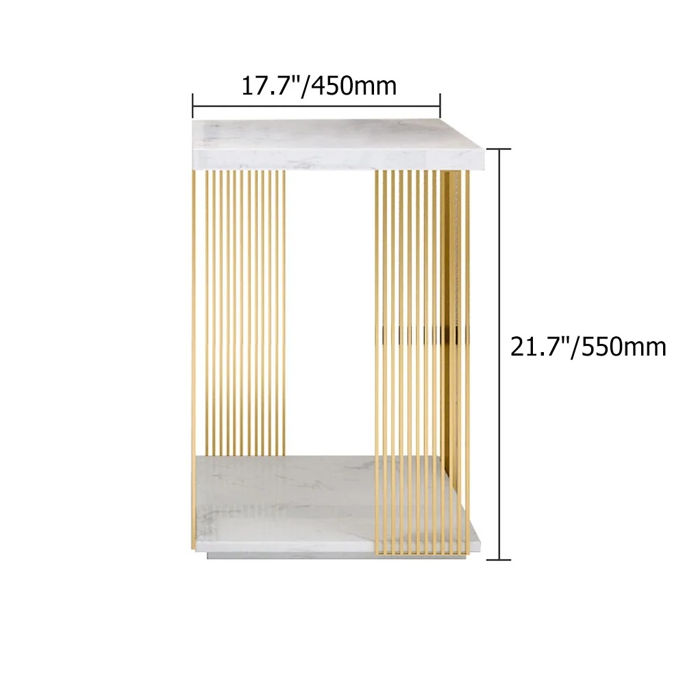 2Tiered Modern Marble End Table with Metal Frame BlackHomary