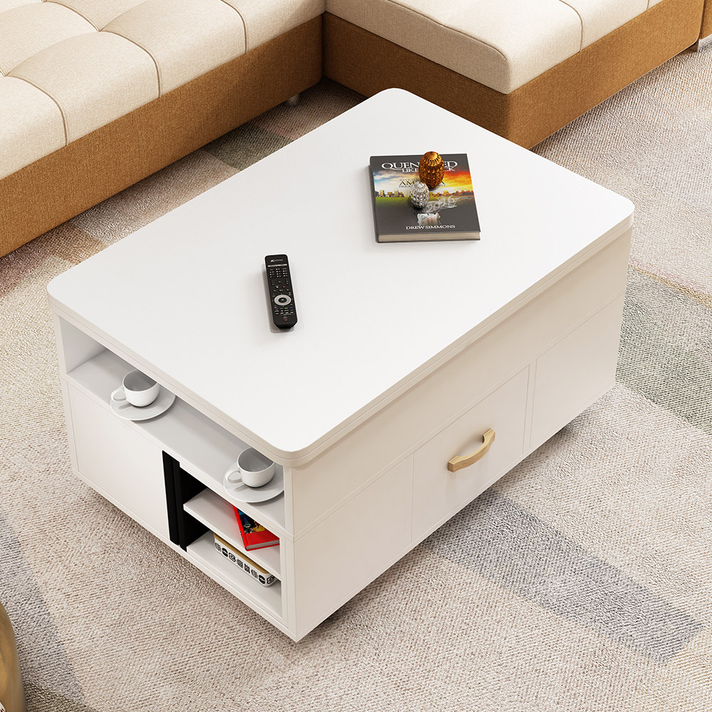 

Vintage Lift Top Coffee Table Set with Storage&Stools Extendable in White